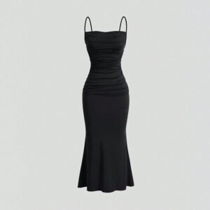 Vestido Longo All Black com Amarração - Alça Fina Justo